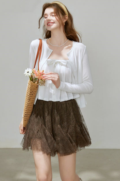 Cropped Cardigan Camisole Knit Set-Up