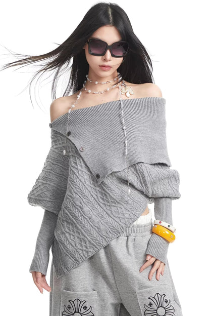 White One-Shoulder Knitted Sweater