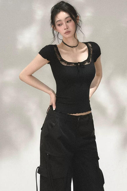 Lace Ruffle Short Sleeve Top