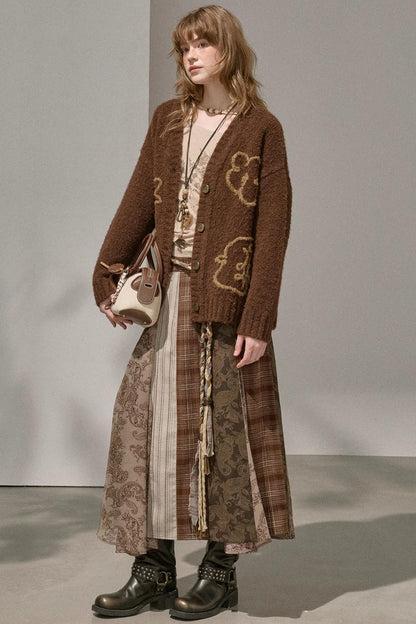 Vintage Floral Deconstructivism Midi Skirt