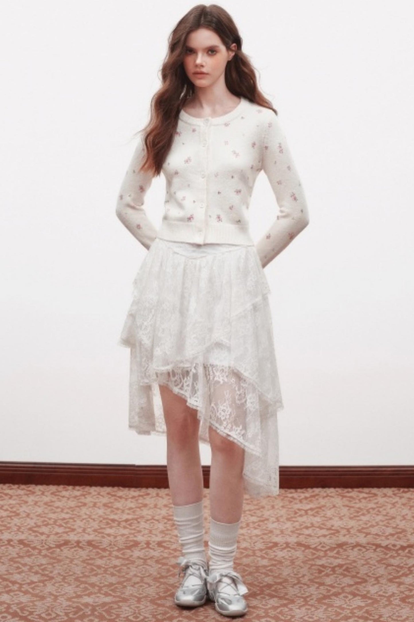 Floral Design Knitted Cardigan