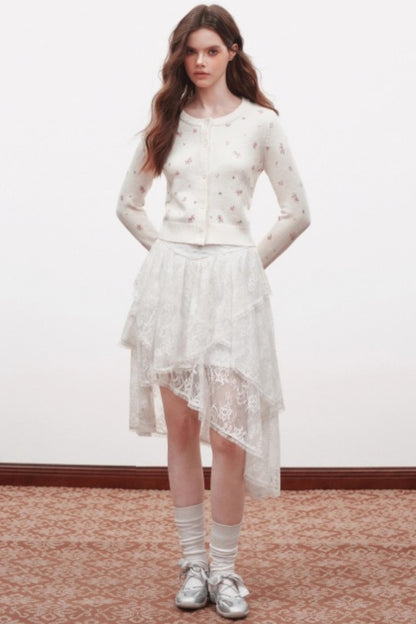 Floral Design Knitted Cardigan