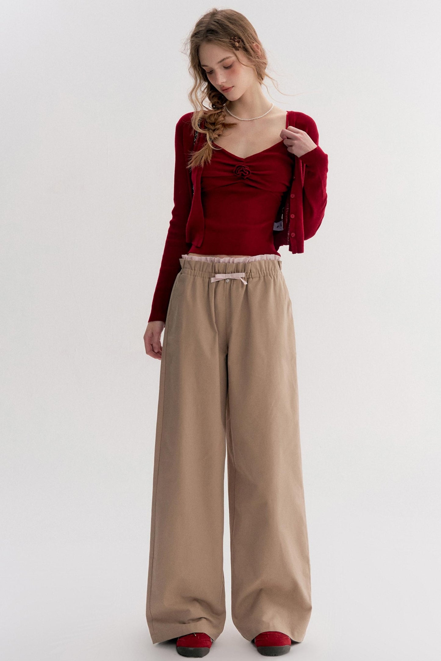 Autumn Contrast Wide-leg Slacks