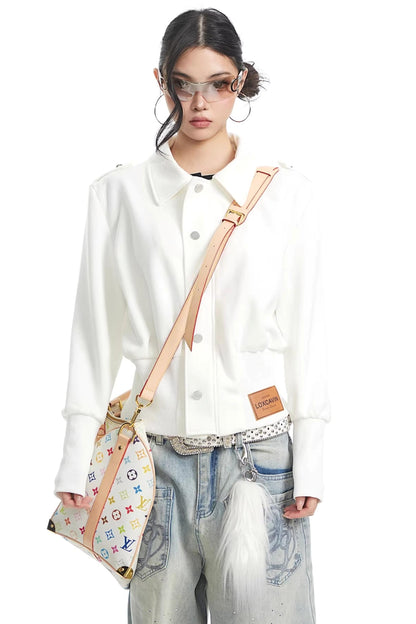 Vintage White Stand Collar Top