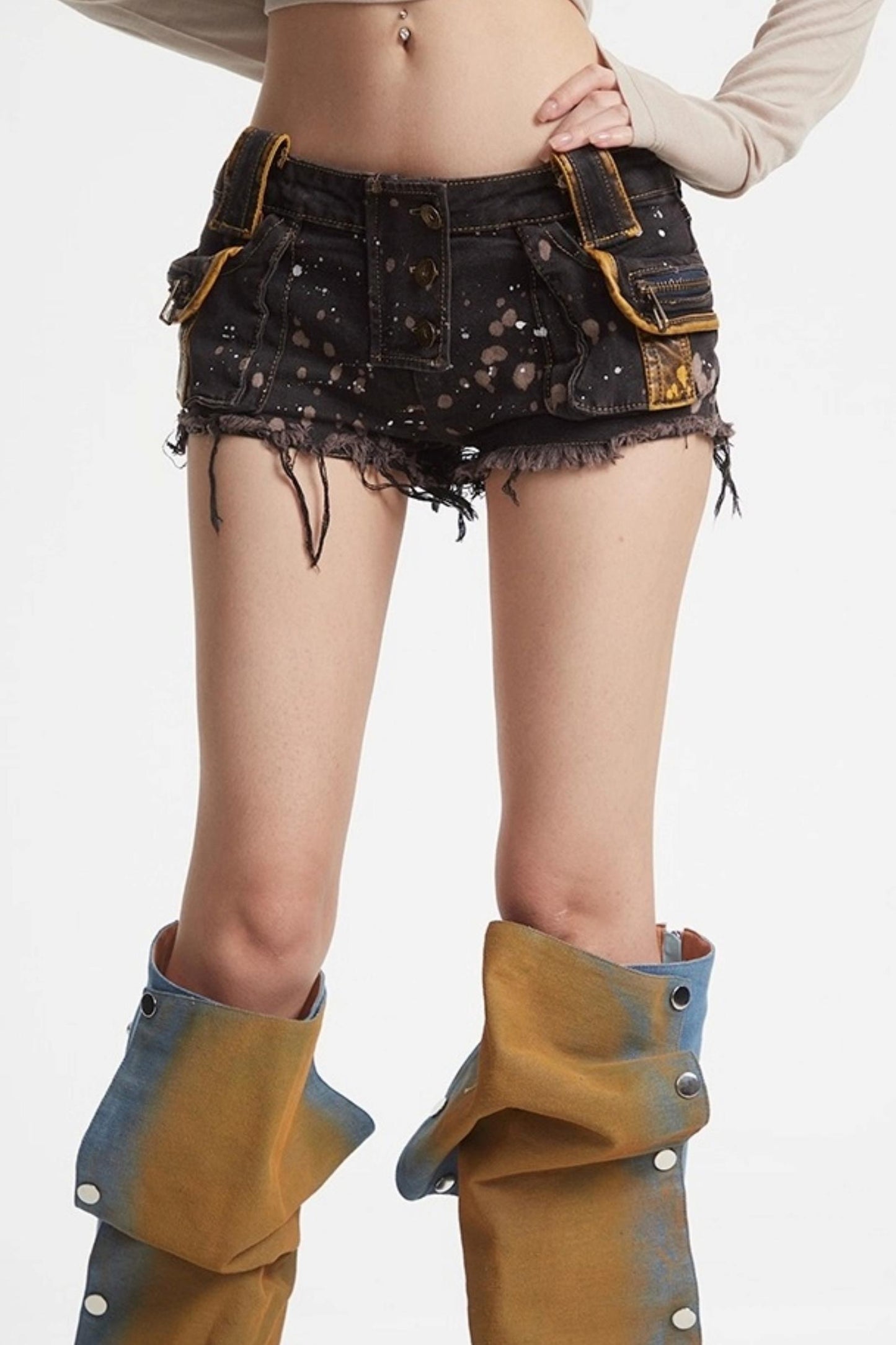 Patchwork Denim Shorts