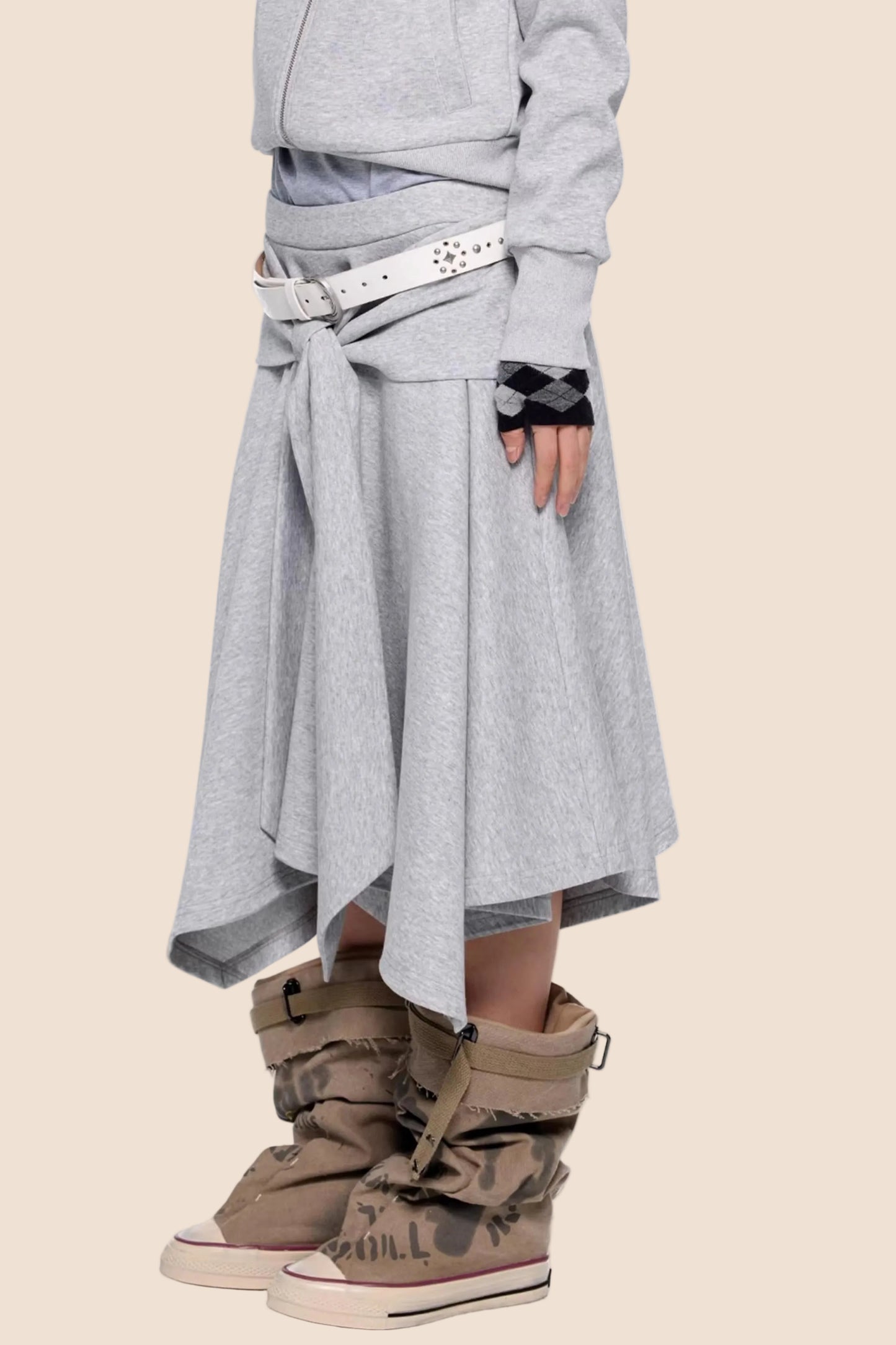 Diagonal Zipper Hooded Jacket Set-Up