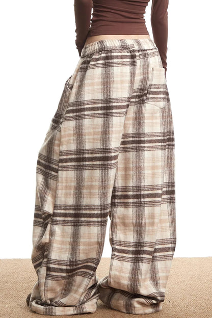 Retro Scimitar Plaid Wide-Leg Pants
