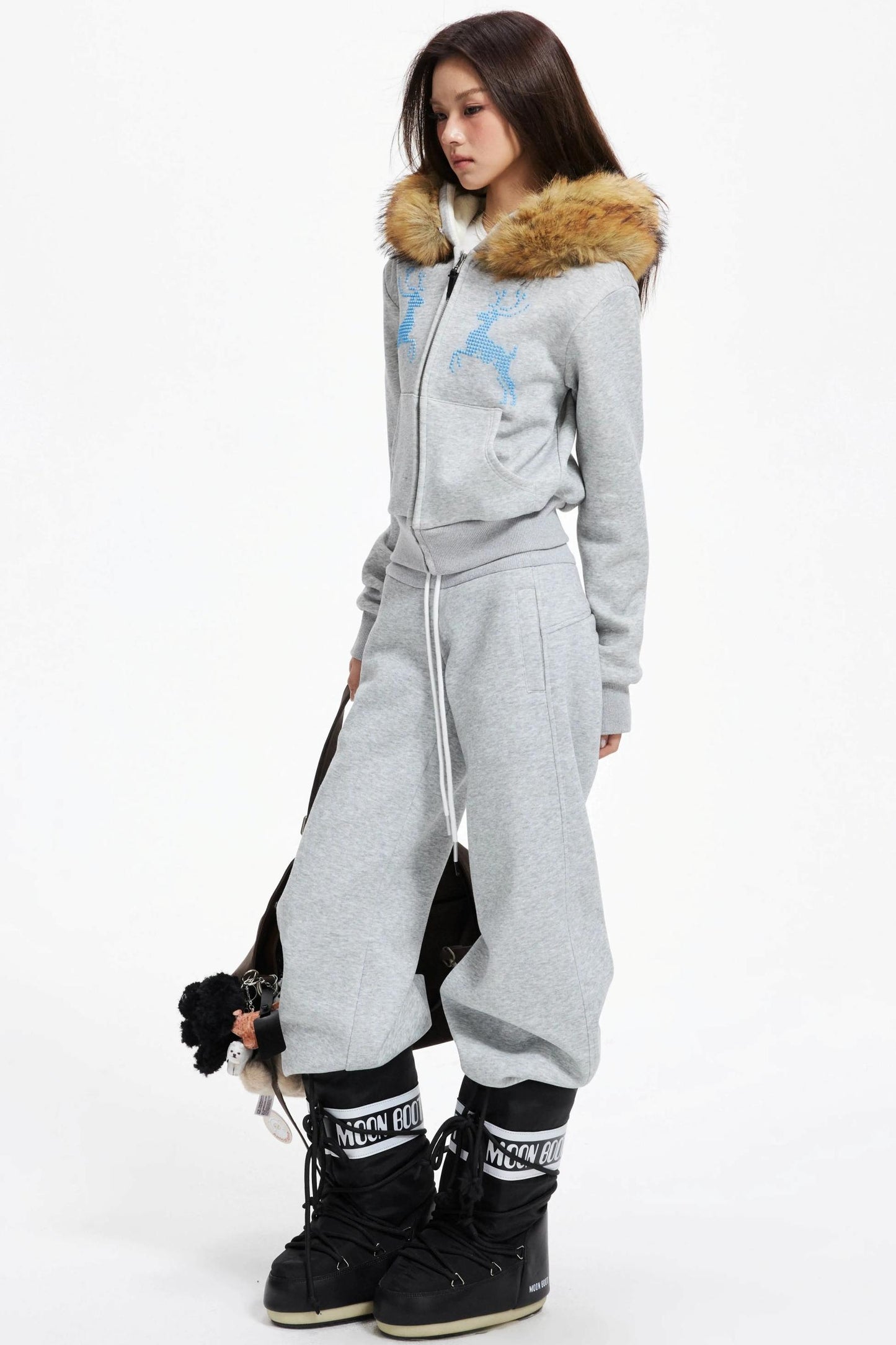 Diamond Deer Hooded Cardigan