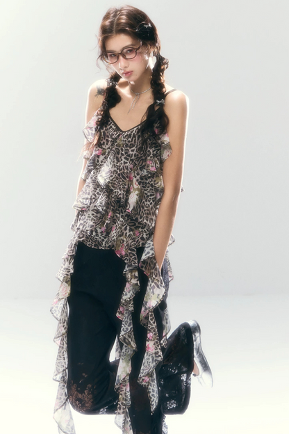 Leopard Print Irregular Chiffon Vest