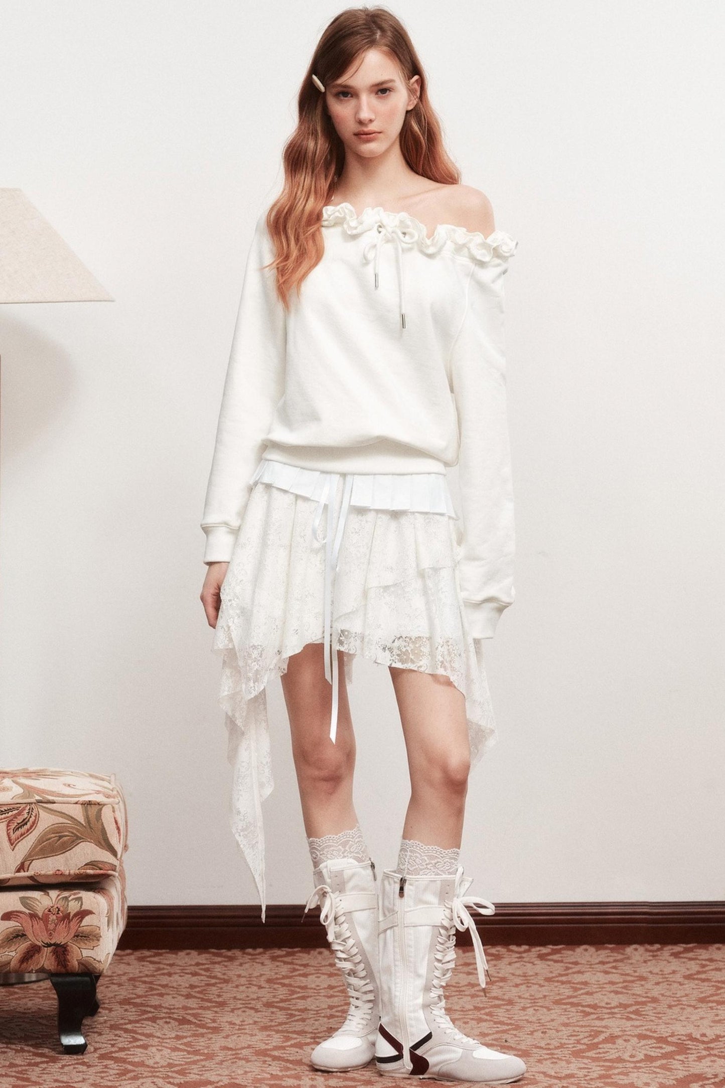 Ruffle Long-Sleeved Sweatshirt