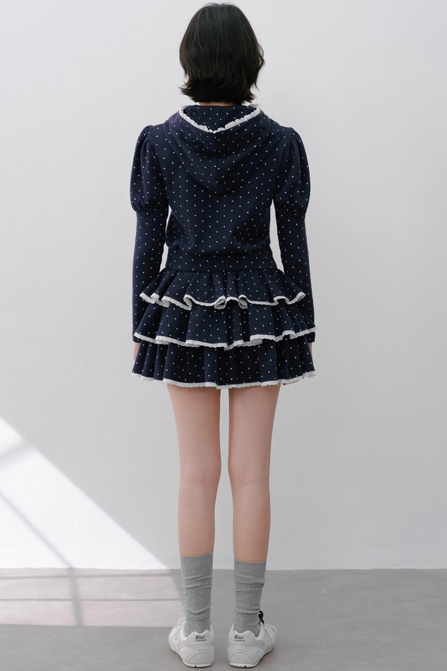 Hooded Polka Dot Tracksuit Skirt Set-Up