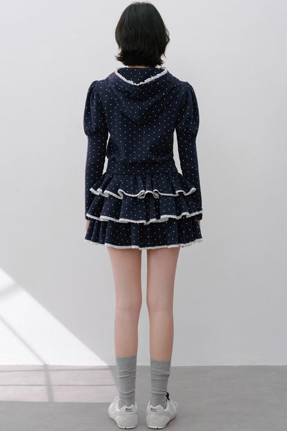 Hooded Polka Dot Tracksuit Skirt Set-Up