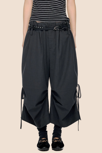 Pleated Wide-Leg Cropped Pants