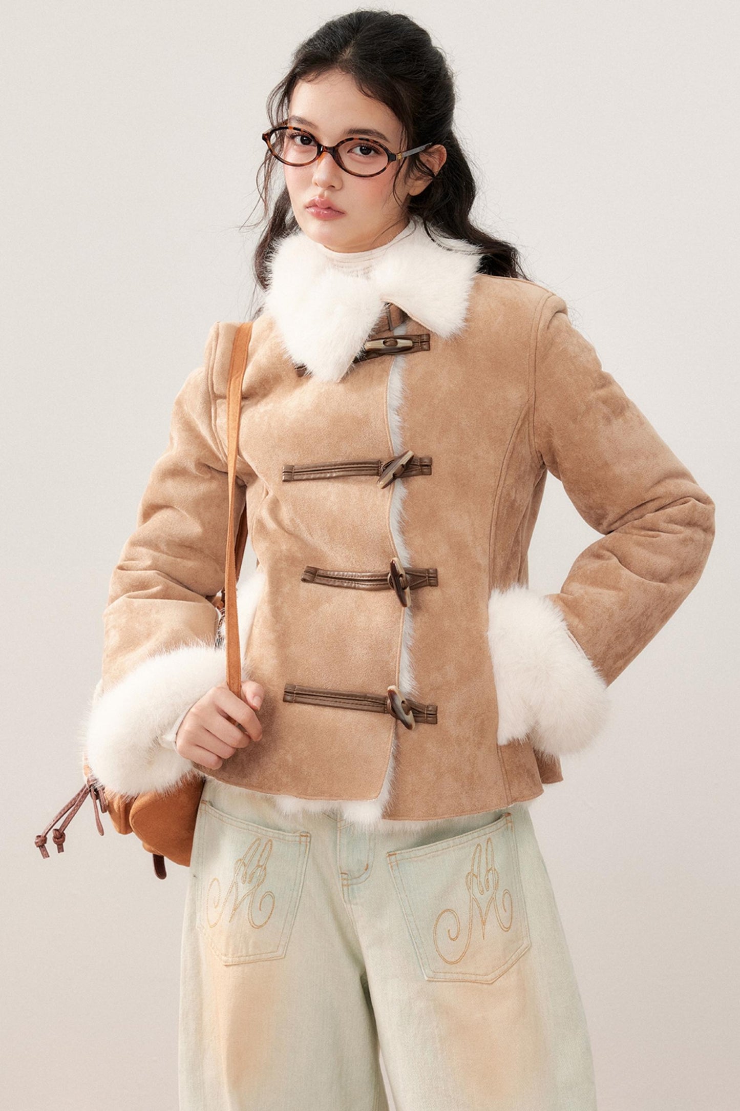 Lapel Suede Wool Patchwork Warm Jacket