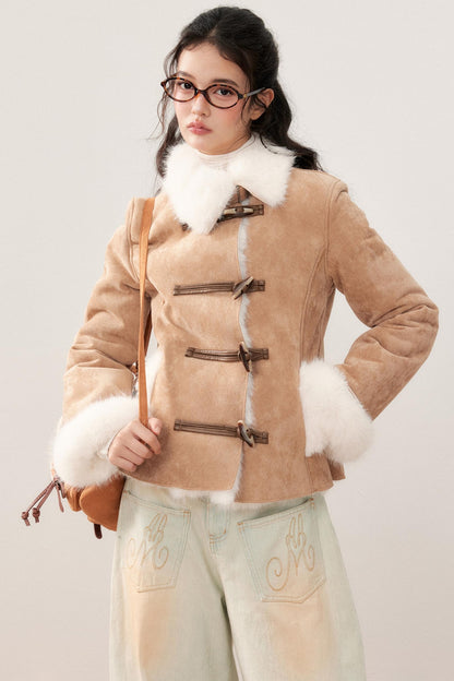 Lapel Suede Wool Patchwork Warm Jacket