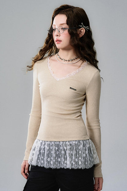 Lace Hem Knit Top