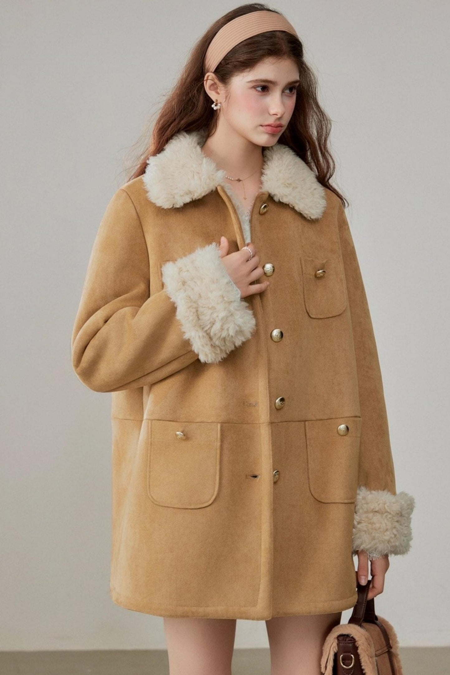 Fur Integrated Suede Winter Jacket