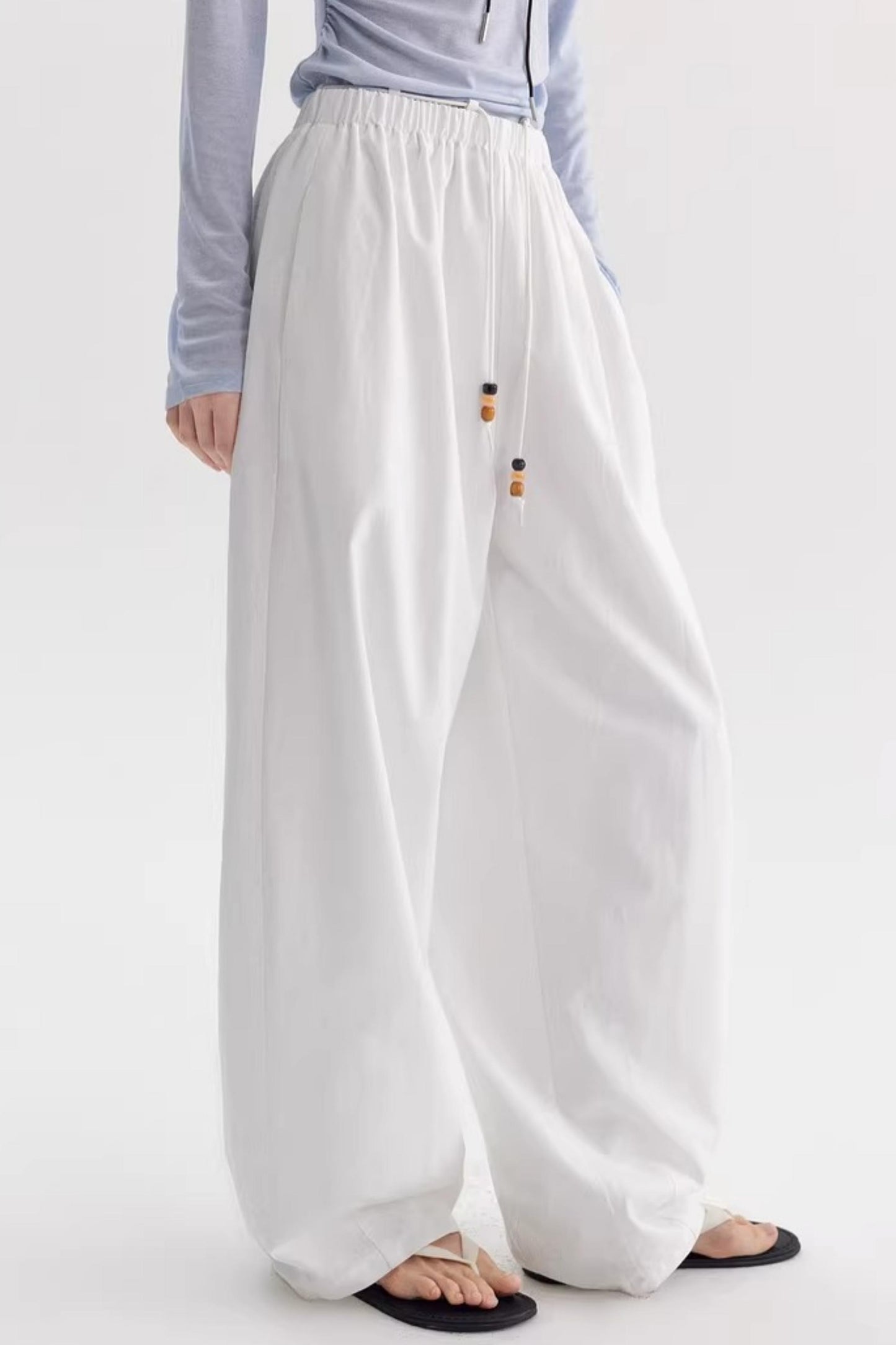 White Drapey Wide-Leg Pants