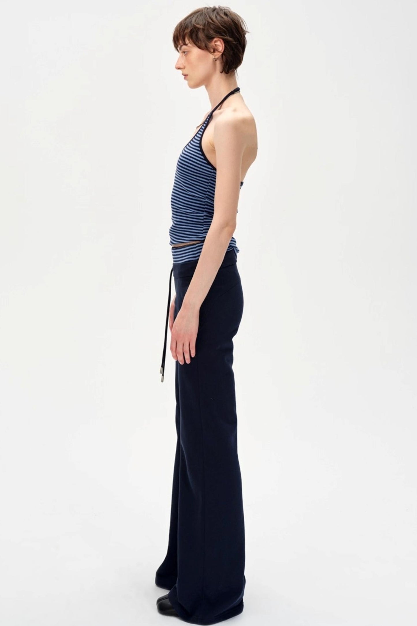 Slim Waist Halterneck Striped Top