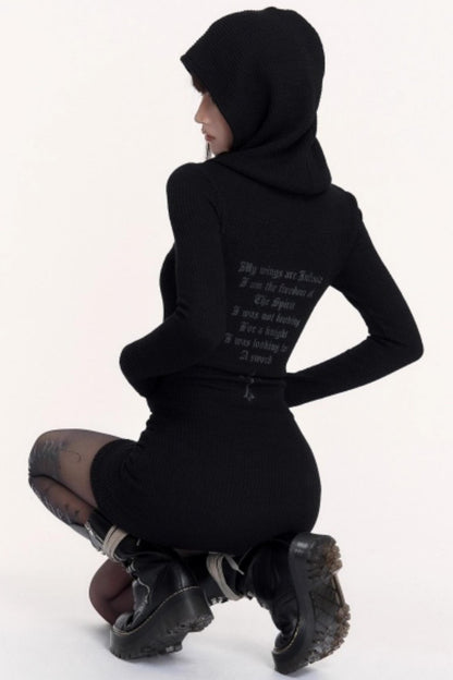 Print Hooded Slimming Base Dress