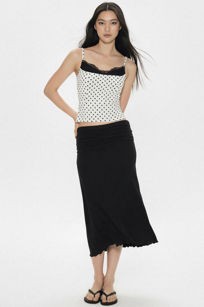 Pleated Waistband Mid-Length Skirt