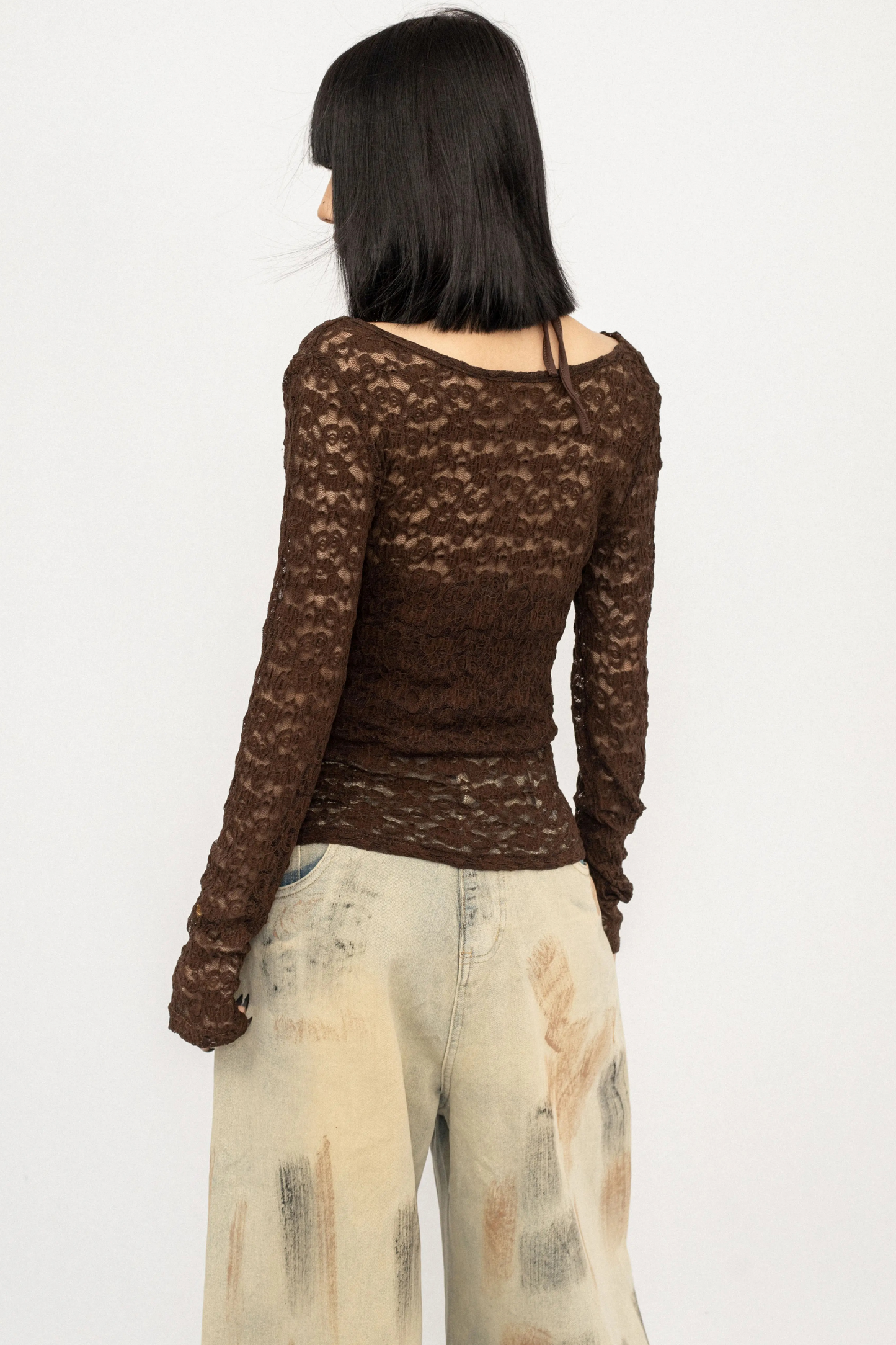 레트로 레이스 오프숄더 탑