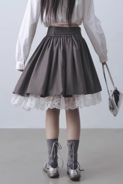 Gray Lace Asymmetrical Skirt