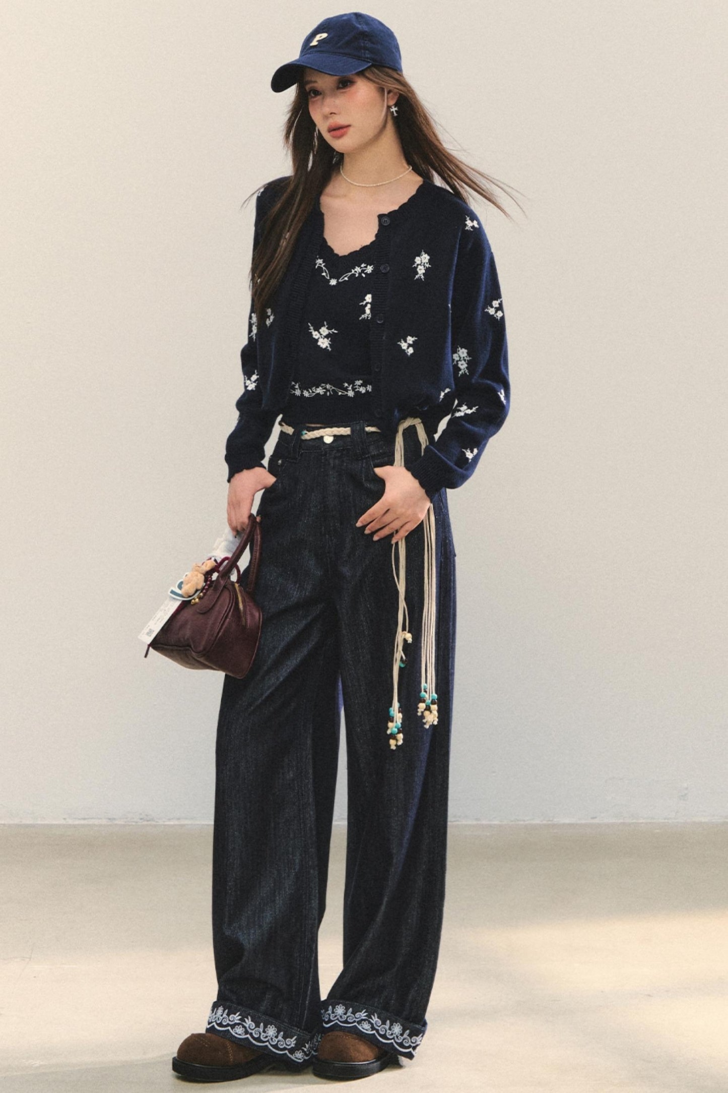 Embroidered Straight-Leg Pants