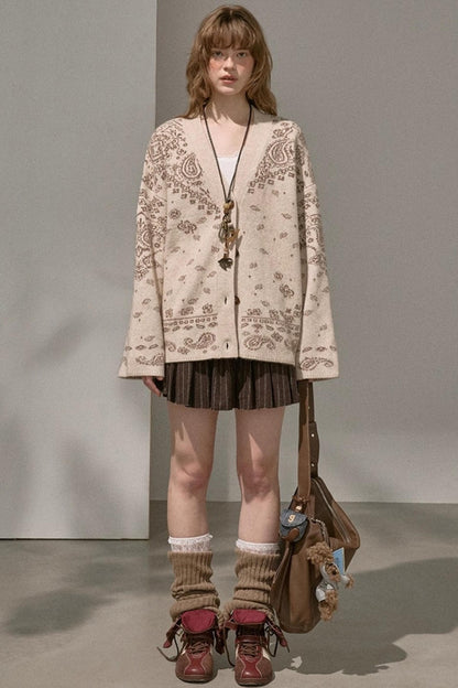 Cashew Flower V-Neck Premium Knit Cardigan