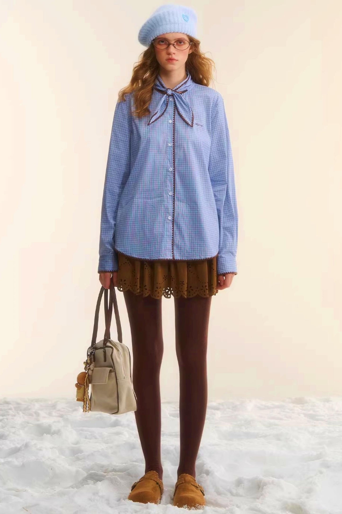 Retro Plaid Embroidery Shirt