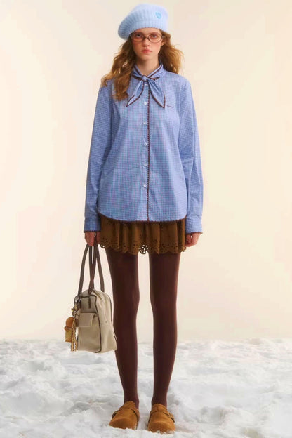 Retro Plaid Embroidery Shirt