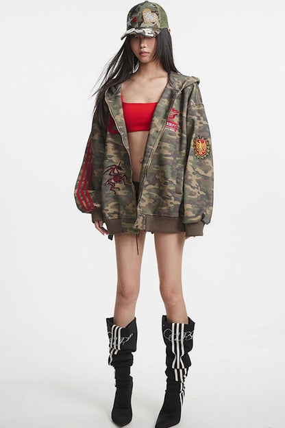 Camouflage Hooded Zip Jacket