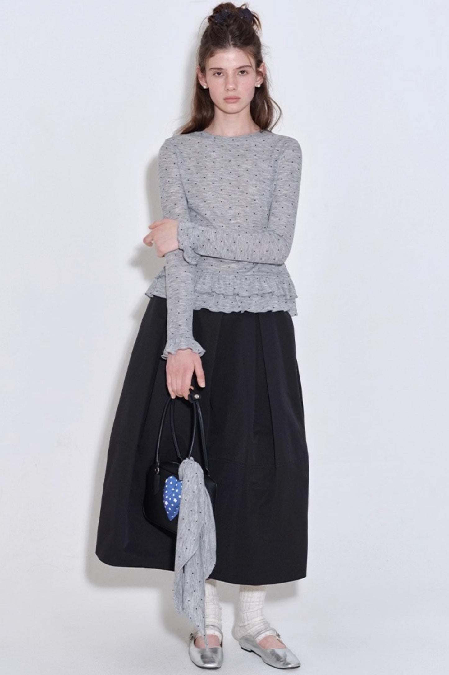 Romantic Polka Dot Long-Sleeved T-shirt