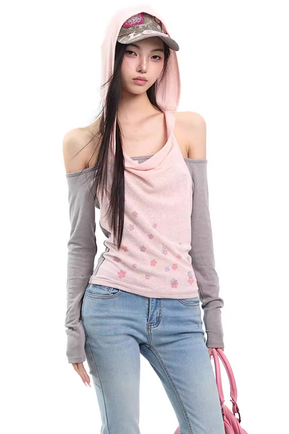 Off-Shoulder Hooded Top