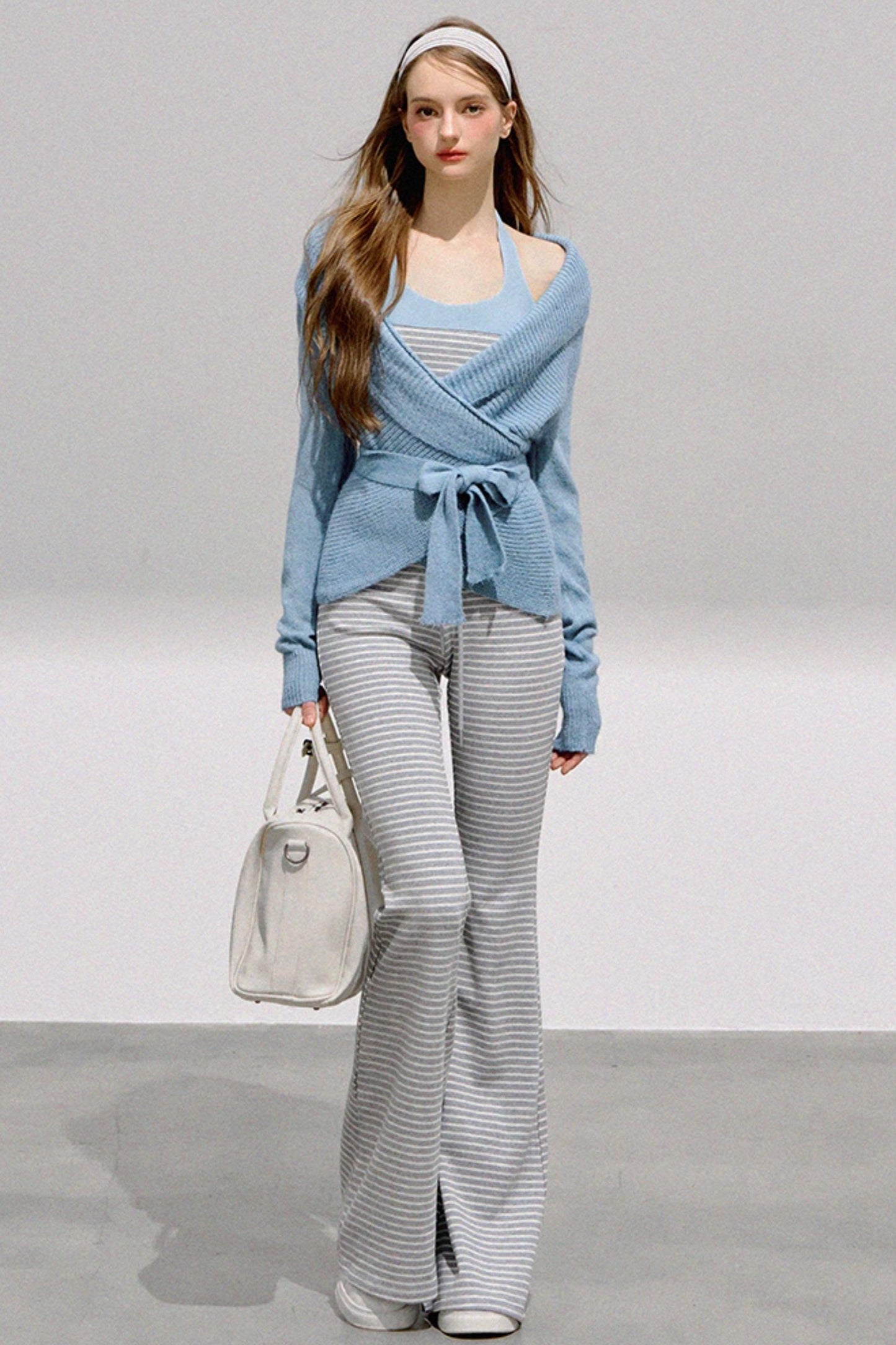 Striped Halterneck Knit Top Set-Up