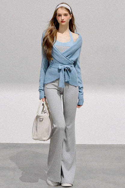 Striped Halterneck Knit Top Set-Up