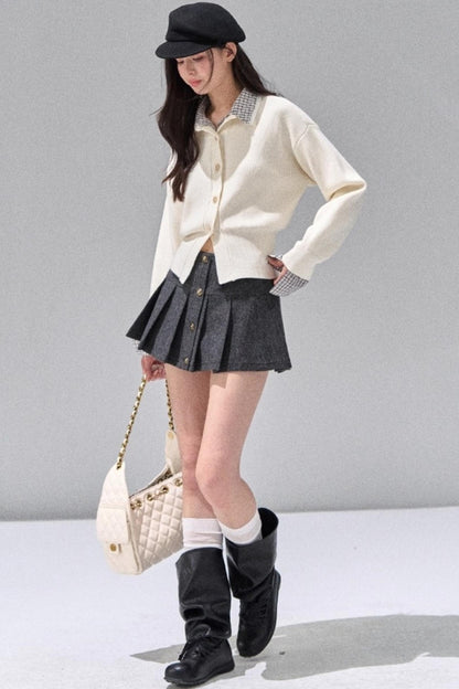 Fake Two Polo Lapel Sweater Skirt Set-Up