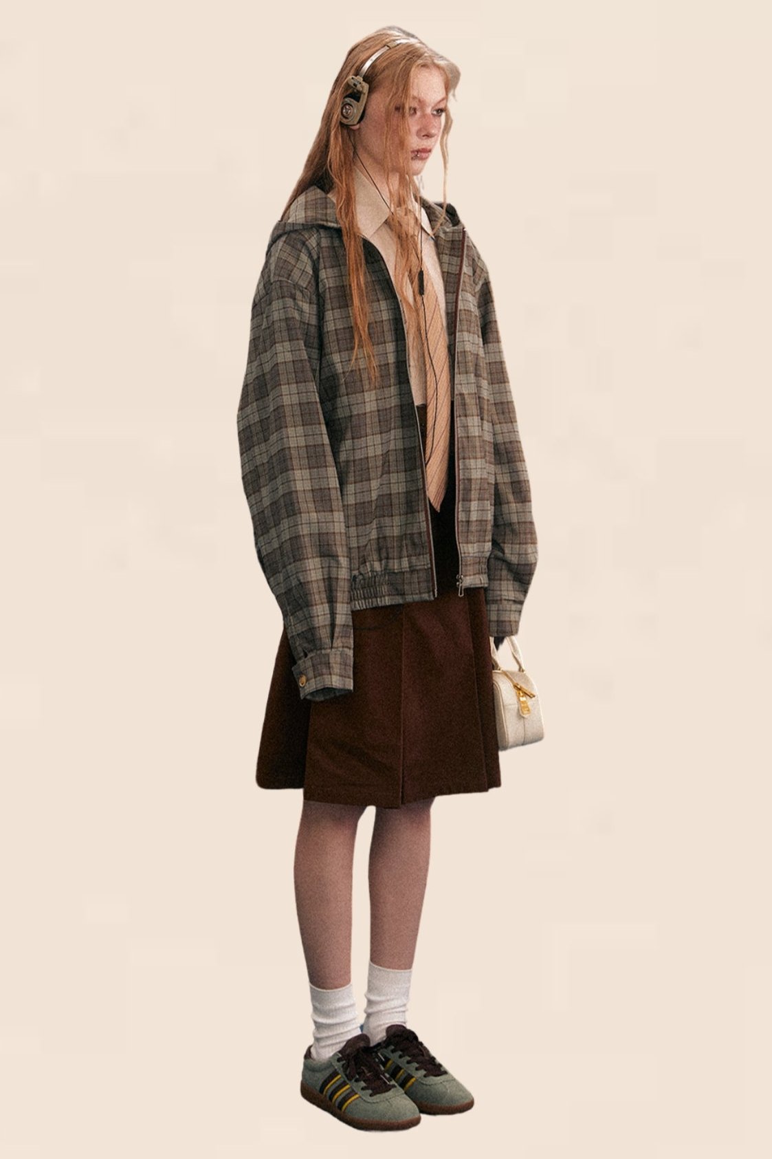 Pre-Order Khaki Plaid Print Contrast Hooded Shacket main image 1