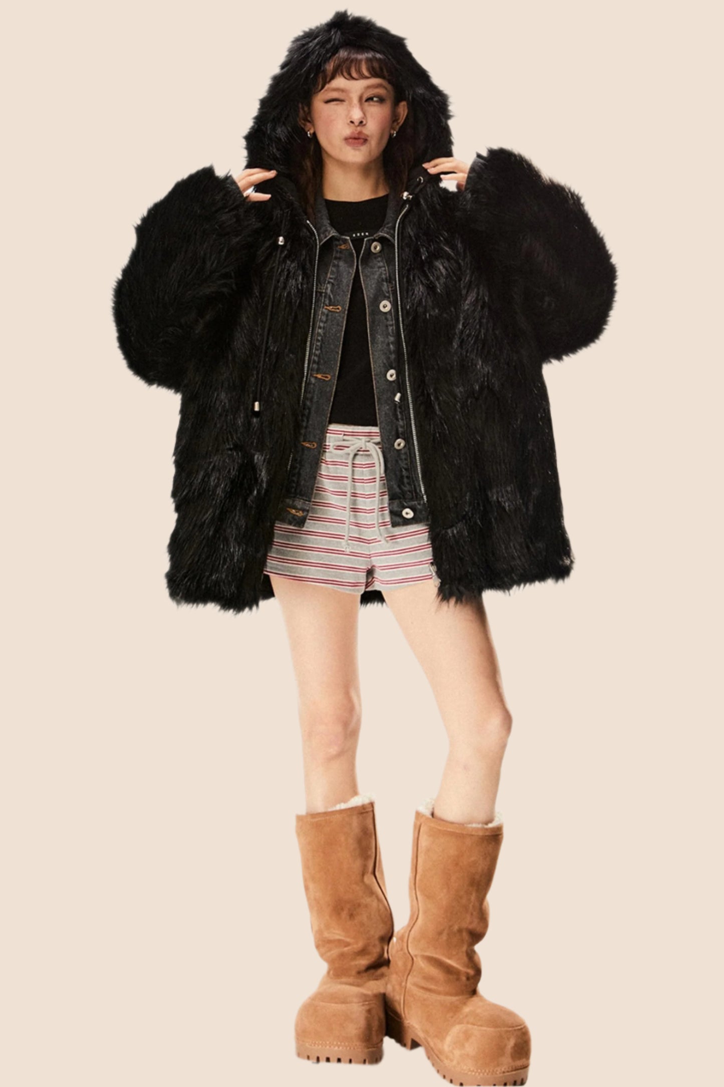 Retro Eco-Friendly Fur Black Jacket