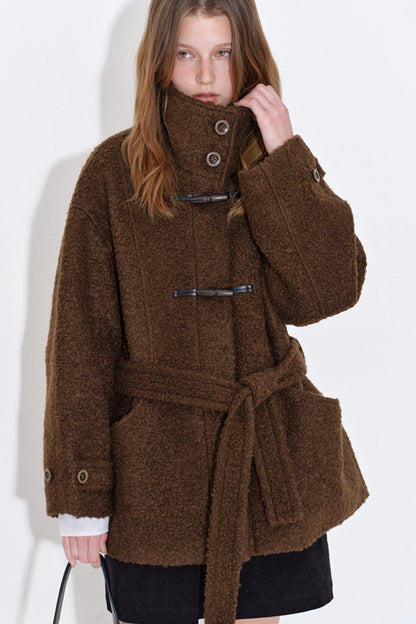 Wool Blend Leather Trim Coat