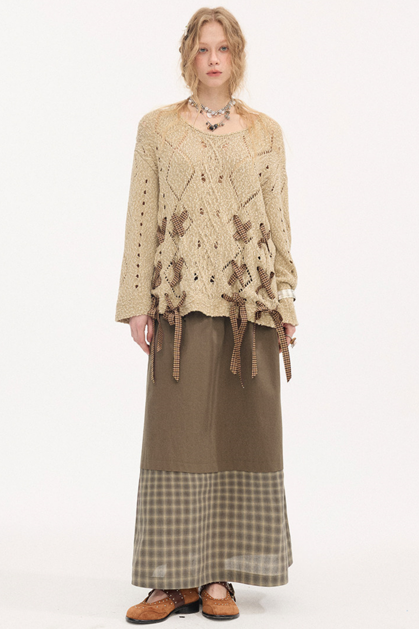 Plaid Patchwork Ruffled Skirt