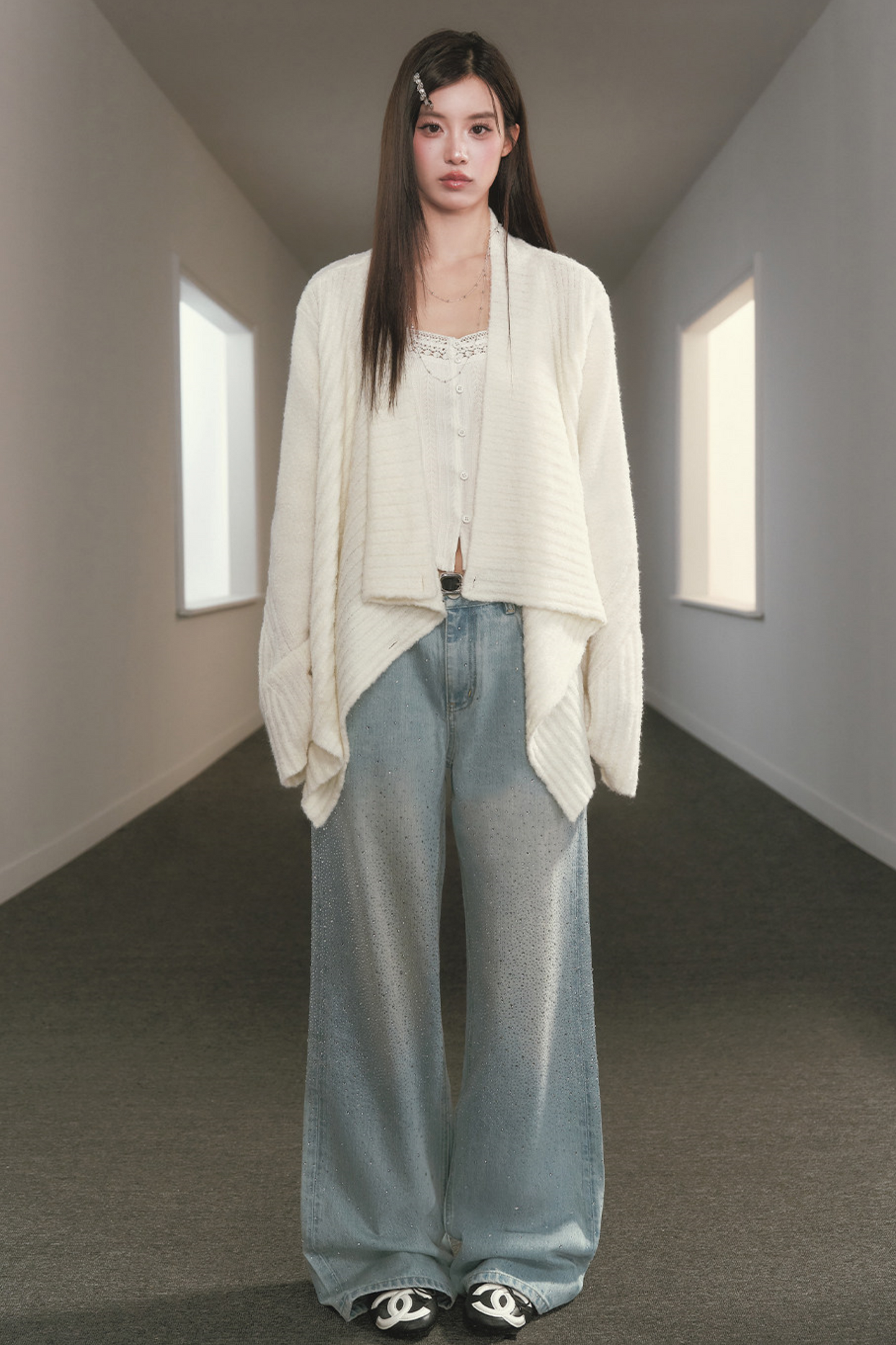 Irregular Lapel Knitted Cardigan