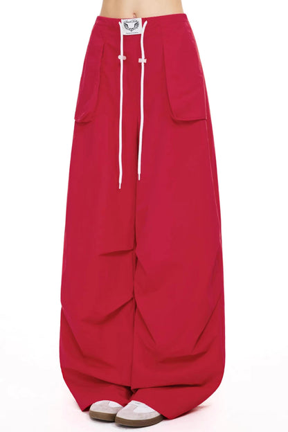Retro Red Wide-Leg Pants