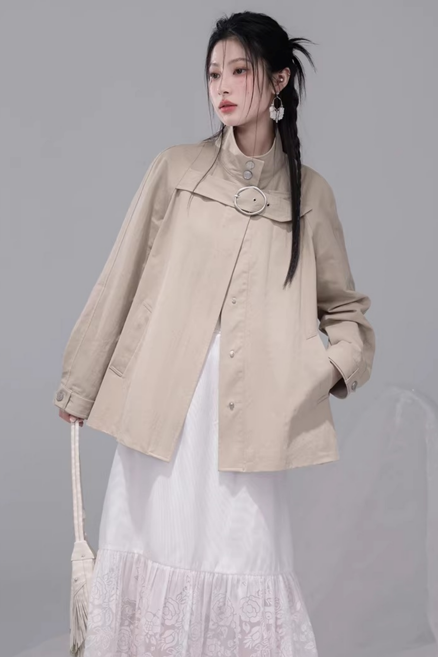 Milk Tea Cape Trench Coat