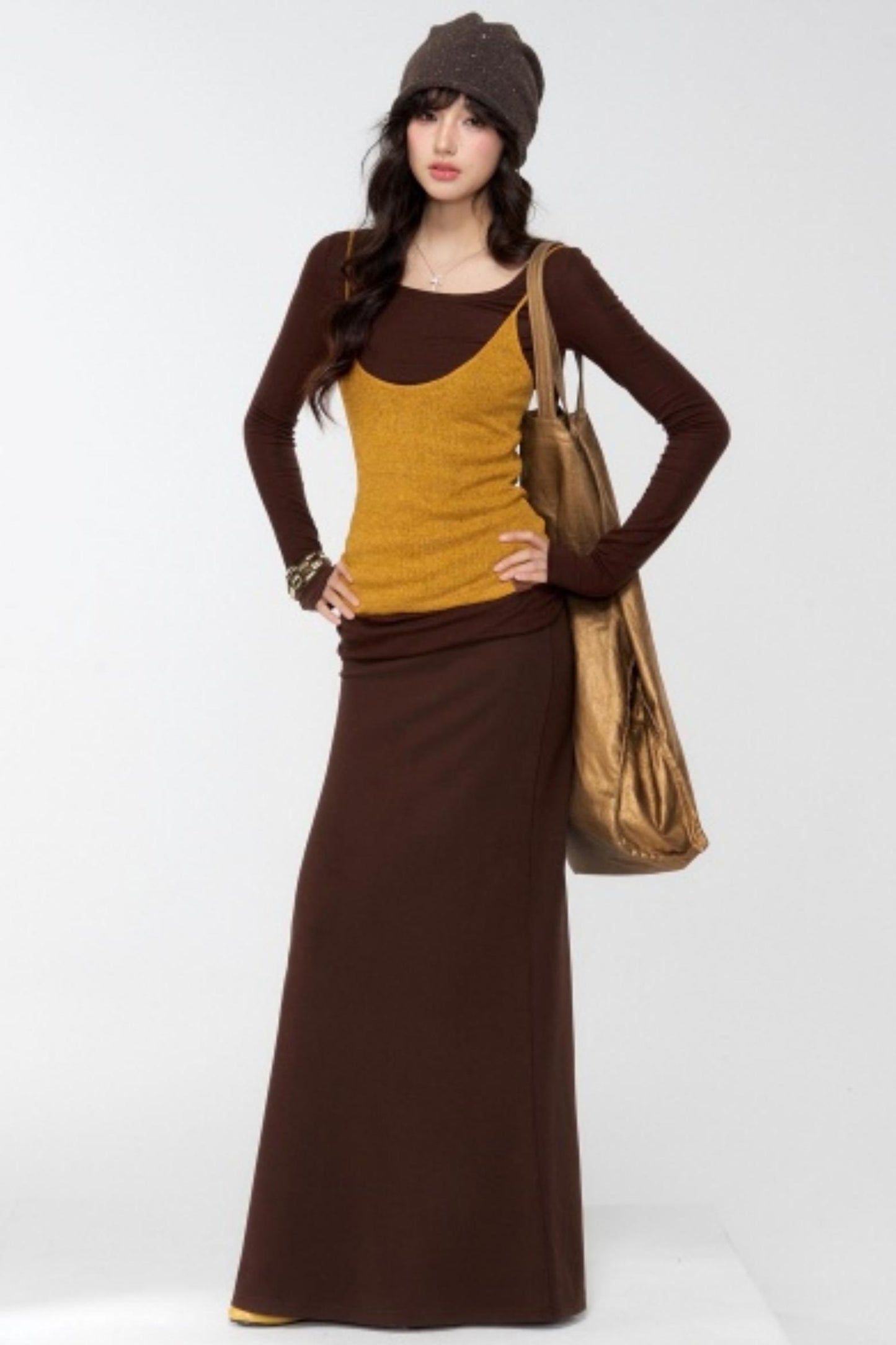 Brown Knit Relaxed Skirt