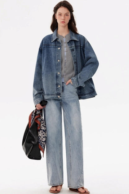 Vintage Distressed Silhouette Denim Jacket