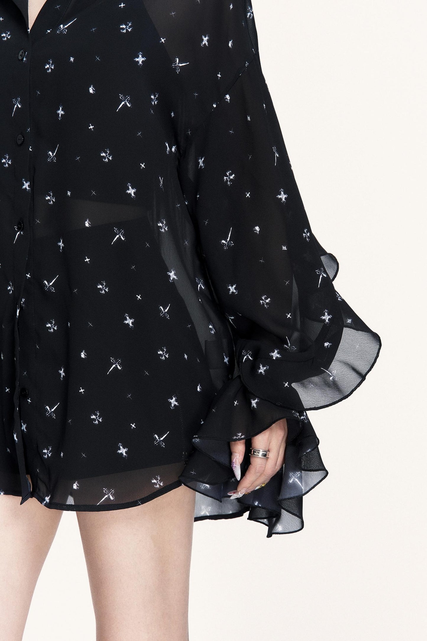 Romantic Chiffon Ruffled Long-Sleeved Top