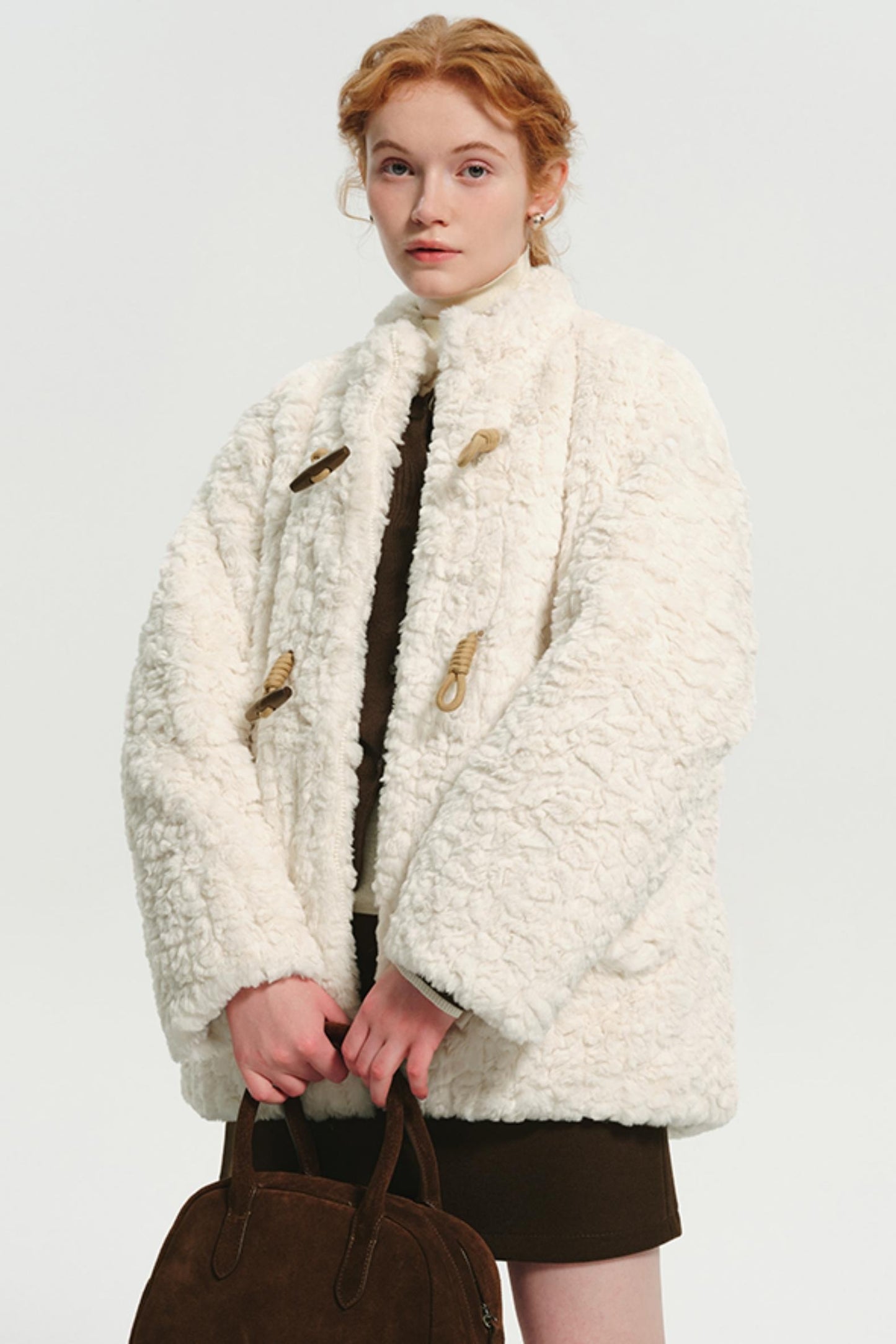 College Style Imitation Rabbit Fur Coat