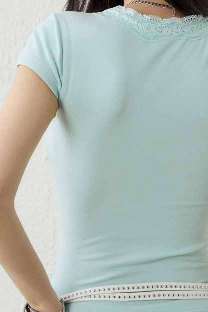 Mint Green Lace Trim Top