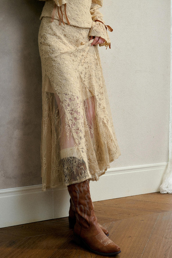 벨벳 레이스 롱 스커트 세트업 